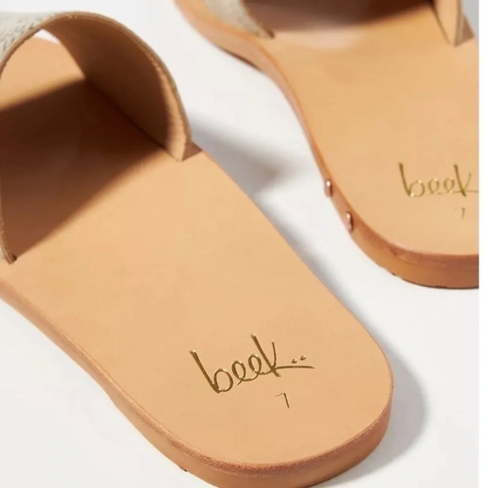 Anthropologie Beek by Two Birds Mockingbird Slide Sandals Tan Snake NIB